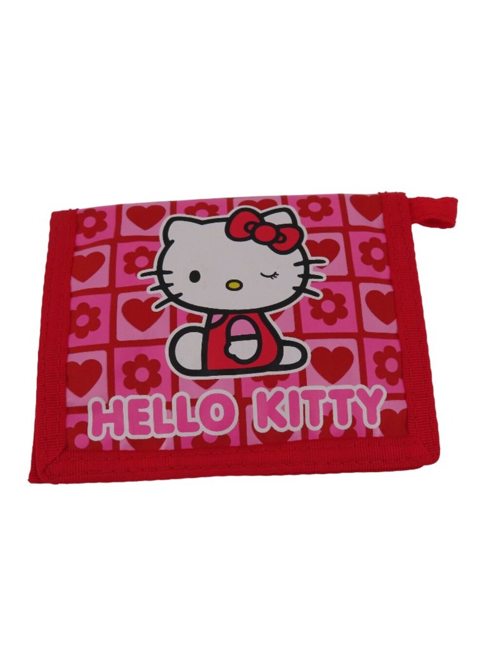 Sanrio Hello Kitty 2005 Pink Red Heart Daisy Flower Print Bifold Wallet Y2K VTG